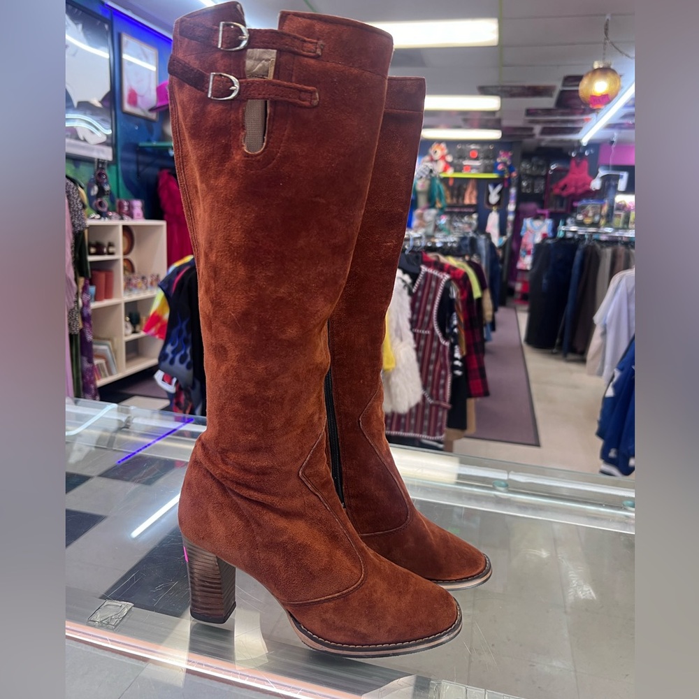 Brown Suede Knee-High Boots